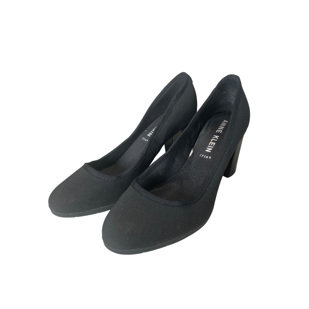 Anne Klein Carole Black Textile iFlex Block Heel Pumps Womens 10M AKCAROLE